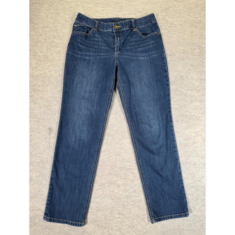 Chicos Platinum Jeans Womens 1.5 Medium Wash Blue Straightβ Leg Stretch Denim